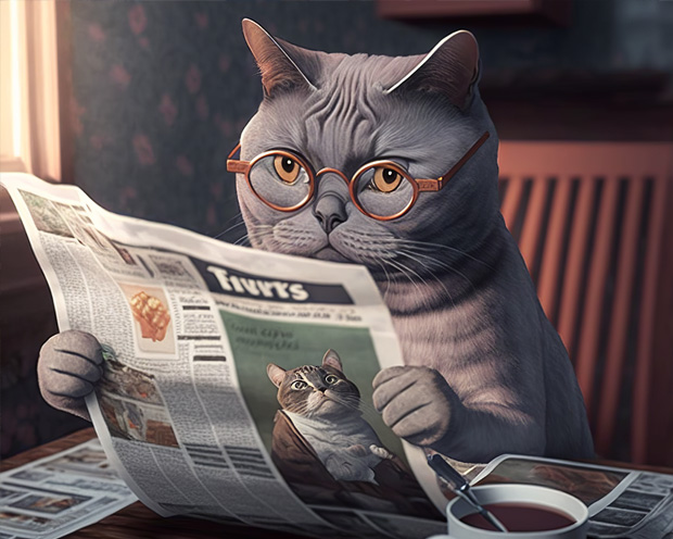 Cat reading a newspaper
